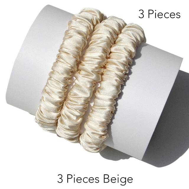 100% Pure Silk Skinnies Small Scrunchie Set Hair Bow Ties Ropes Bands Skinny Scrunchy - KiwisLove
