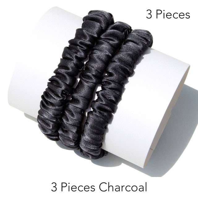 100% Pure Silk Skinnies Small Scrunchie Set Hair Bow Ties Ropes Bands Skinny Scrunchy - KiwisLove