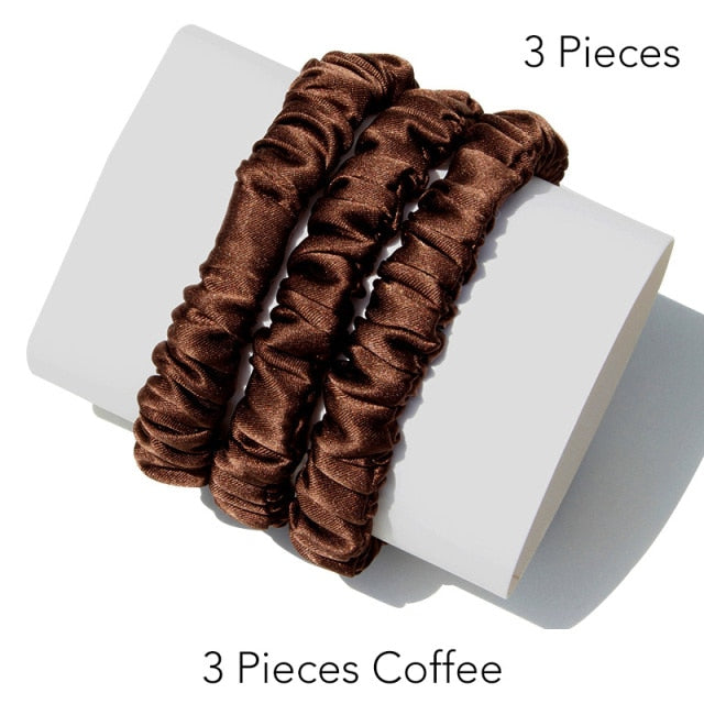 100% Pure Silk Skinnies Small Scrunchie Set Hair Bow Ties Ropes Bands Skinny Scrunchy - KiwisLove