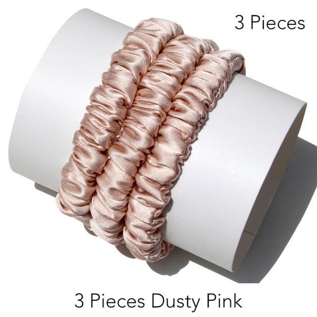 100% Pure Silk Skinnies Small Scrunchie Set Hair Bow Ties Ropes Bands Skinny Scrunchy - KiwisLove