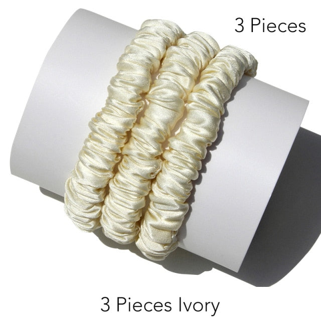 100% Pure Silk Skinnies Small Scrunchie Set Hair Bow Ties Ropes Bands Skinny Scrunchy - KiwisLove