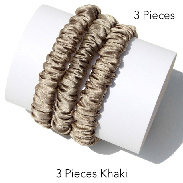 100% Pure Silk Skinnies Small Scrunchie Set Hair Bow Ties Ropes Bands Skinny Scrunchy - KiwisLove