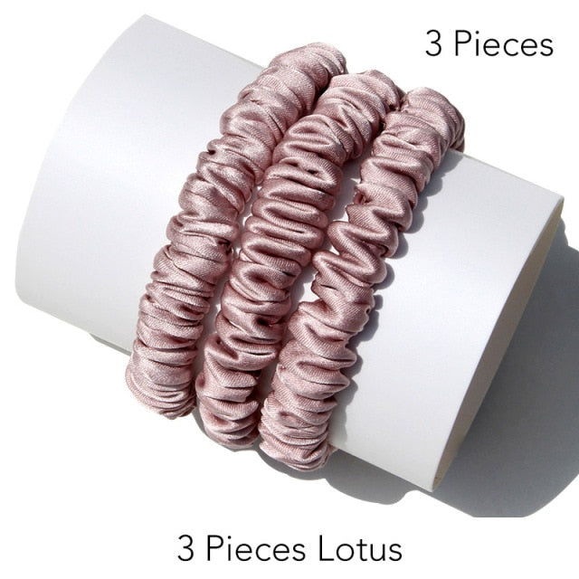 100% Pure Silk Skinnies Small Scrunchie Set Hair Bow Ties Ropes Bands Skinny Scrunchy - KiwisLove