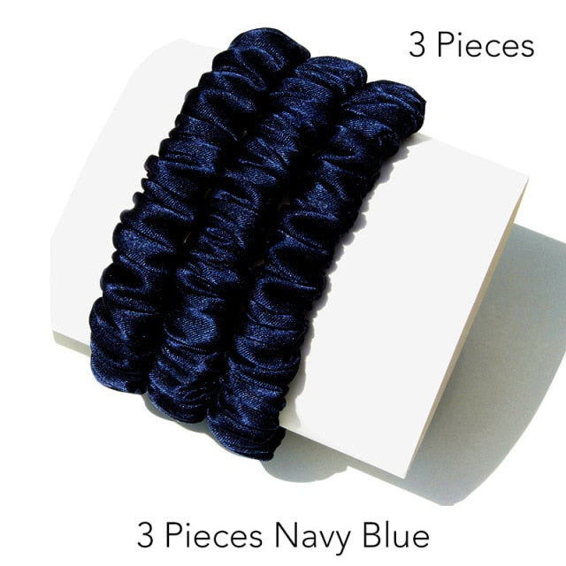100% Pure Silk Skinnies Small Scrunchie Set Hair Bow Ties Ropes Bands Skinny Scrunchy - KiwisLove