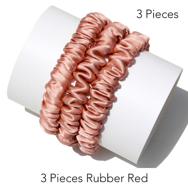 100% Pure Silk Skinnies Small Scrunchie Set Hair Bow Ties Ropes Bands Skinny Scrunchy - KiwisLove