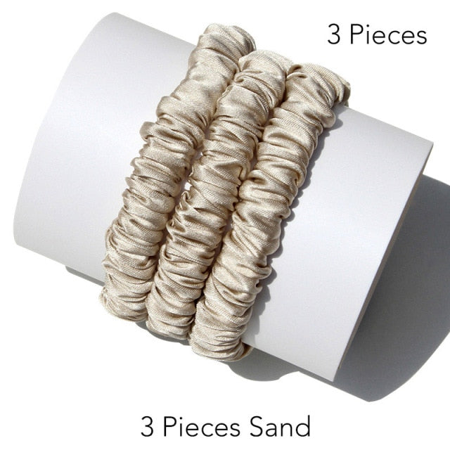 100% Pure Silk Skinnies Small Scrunchie Set Hair Bow Ties Ropes Bands Skinny Scrunchy - KiwisLove