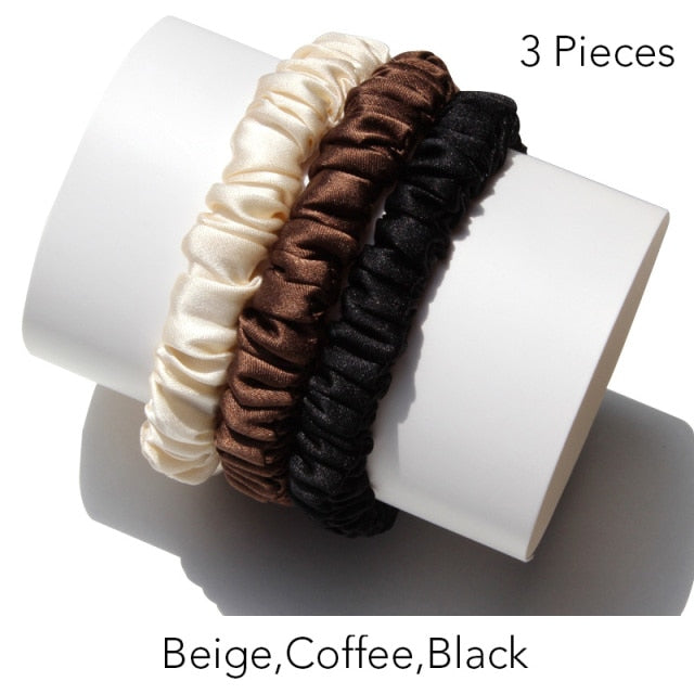 100% Pure Silk Skinnies Small Scrunchie Set Hair Bow Ties Ropes Bands Skinny Scrunchy - KiwisLove