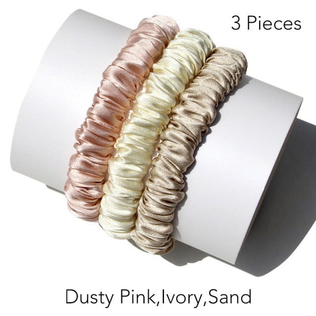 100% Pure Silk Skinnies Small Scrunchie Set Hair Bow Ties Ropes Bands Skinny Scrunchy - KiwisLove