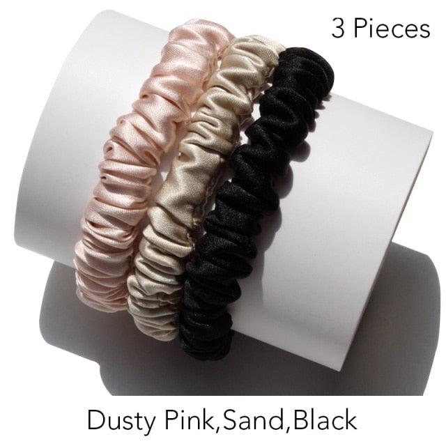 100% Pure Silk Skinnies Small Scrunchie Set Hair Bow Ties Ropes Bands Skinny Scrunchy - KiwisLove