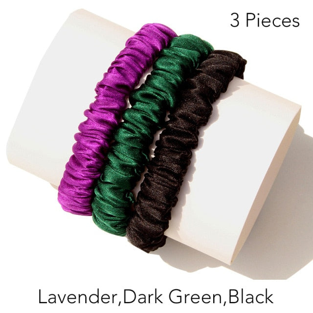 100% Pure Silk Skinnies Small Scrunchie Set Hair Bow Ties Ropes Bands Skinny Scrunchy - KiwisLove