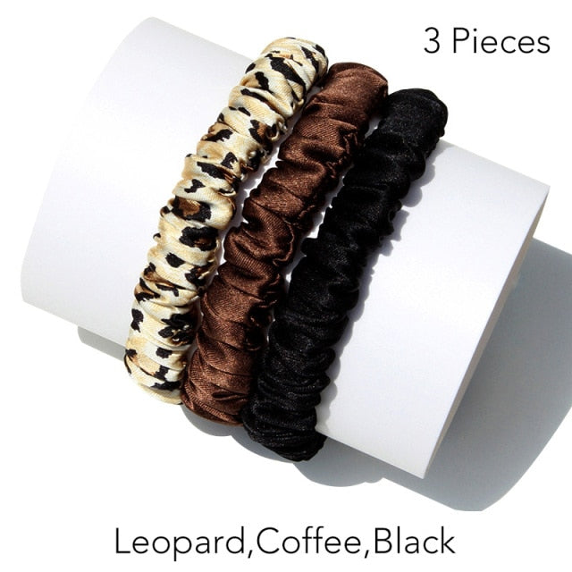 100% Pure Silk Skinnies Small Scrunchie Set Hair Bow Ties Ropes Bands Skinny Scrunchy - KiwisLove