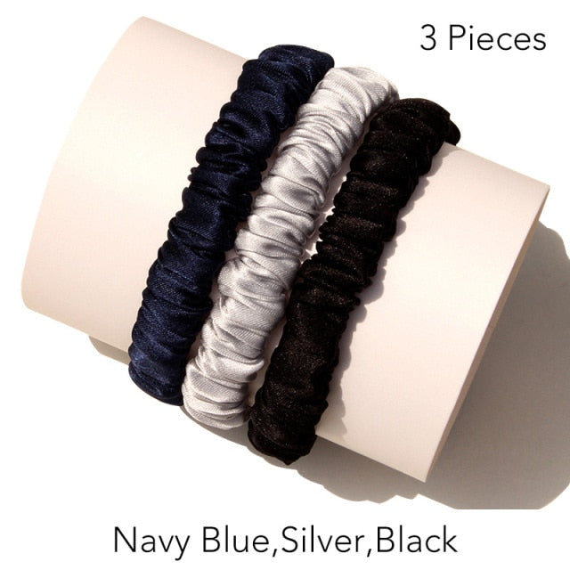 100% Pure Silk Skinnies Small Scrunchie Set Hair Bow Ties Ropes Bands Skinny Scrunchy - KiwisLove