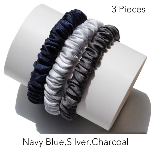 100% Pure Silk Skinnies Small Scrunchie Set Hair Bow Ties Ropes Bands Skinny Scrunchy - KiwisLove