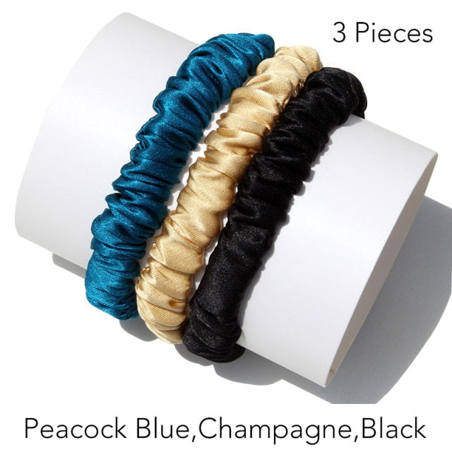 100% Pure Silk Skinnies Small Scrunchie Set Hair Bow Ties Ropes Bands Skinny Scrunchy - KiwisLove