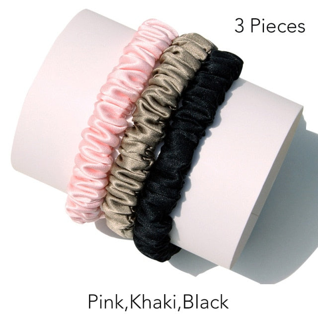 100% Pure Silk Skinnies Small Scrunchie Set Hair Bow Ties Ropes Bands Skinny Scrunchy - KiwisLove