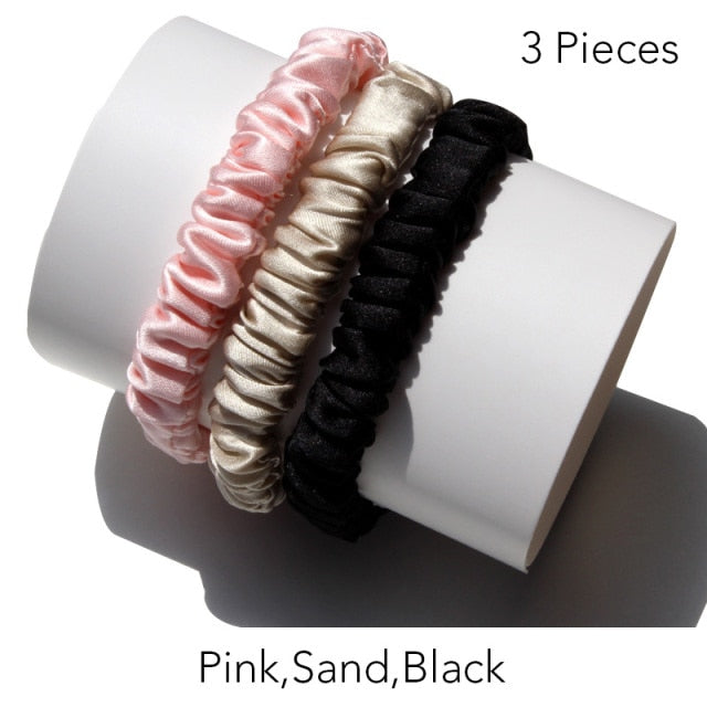 100% Pure Silk Skinnies Small Scrunchie Set Hair Bow Ties Ropes Bands Skinny Scrunchy - KiwisLove