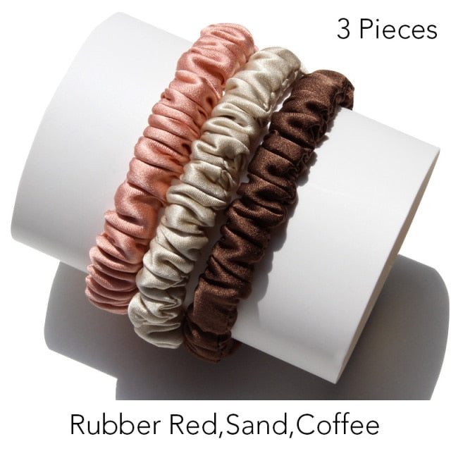 100% Pure Silk Skinnies Small Scrunchie Set Hair Bow Ties Ropes Bands Skinny Scrunchy - KiwisLove