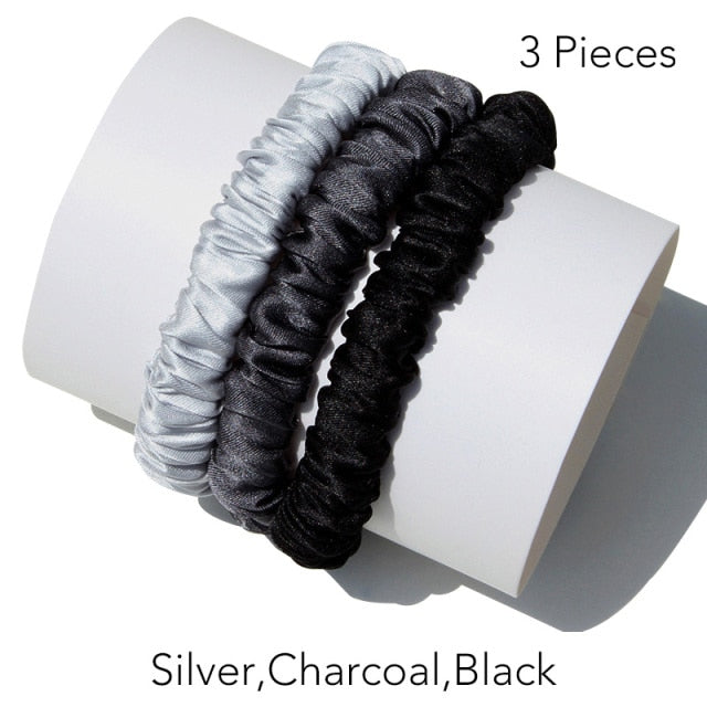 100% Pure Silk Skinnies Small Scrunchie Set Hair Bow Ties Ropes Bands Skinny Scrunchy - KiwisLove