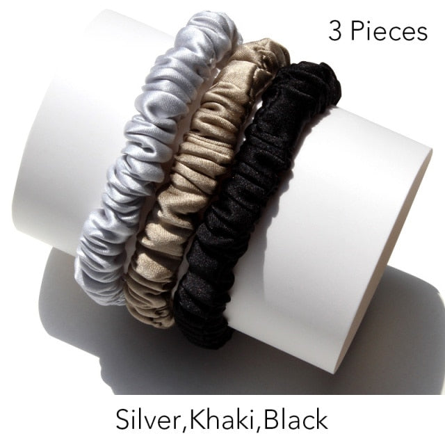 100% Pure Silk Skinnies Small Scrunchie Set Hair Bow Ties Ropes Bands Skinny Scrunchy - KiwisLove