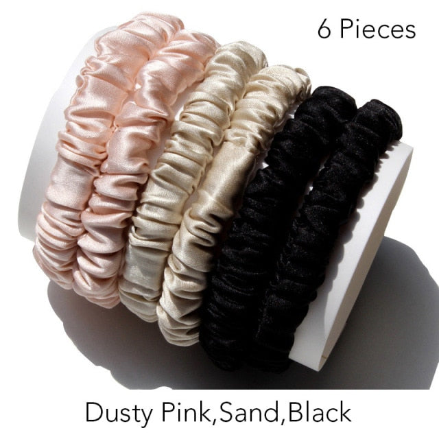 100% Pure Silk Skinnies Small Scrunchie Set Hair Bow Ties Ropes Bands Skinny Scrunchy - KiwisLove