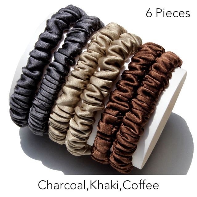 100% Pure Silk Skinnies Small Scrunchie Set Hair Bow Ties Ropes Bands Skinny Scrunchy - KiwisLove