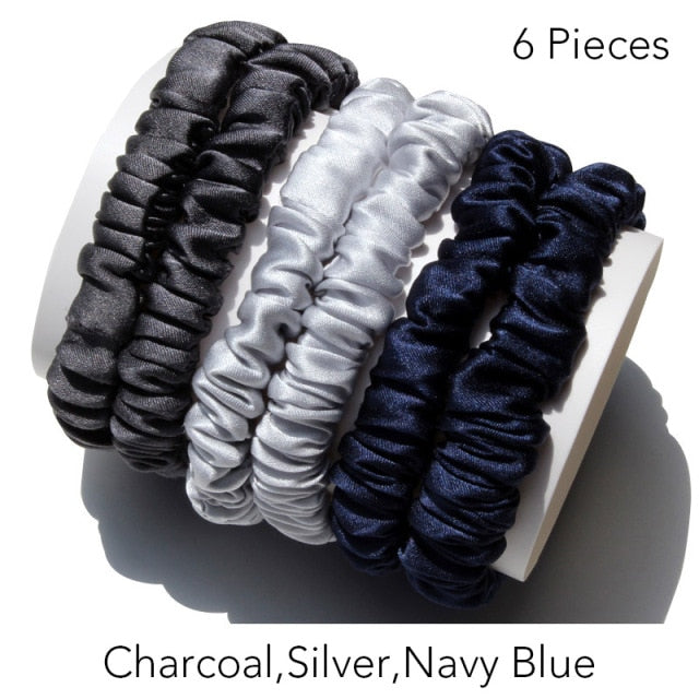 100% Pure Silk Skinnies Small Scrunchie Set Hair Bow Ties Ropes Bands Skinny Scrunchy - KiwisLove