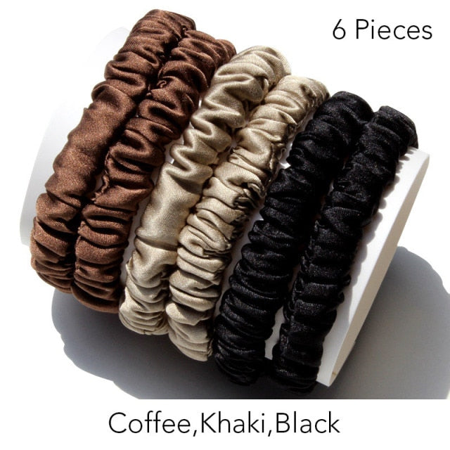 100% Pure Silk Skinnies Small Scrunchie Set Hair Bow Ties Ropes Bands Skinny Scrunchy - KiwisLove