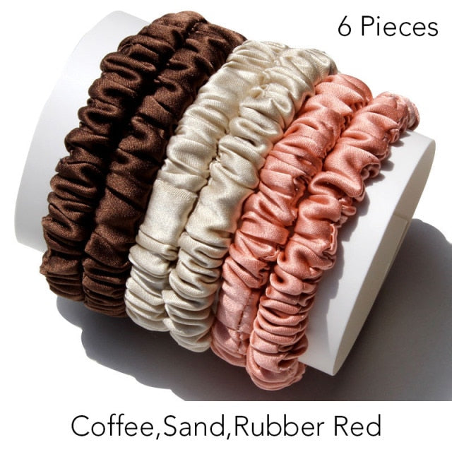 100% Pure Silk Skinnies Small Scrunchie Set Hair Bow Ties Ropes Bands Skinny Scrunchy - KiwisLove