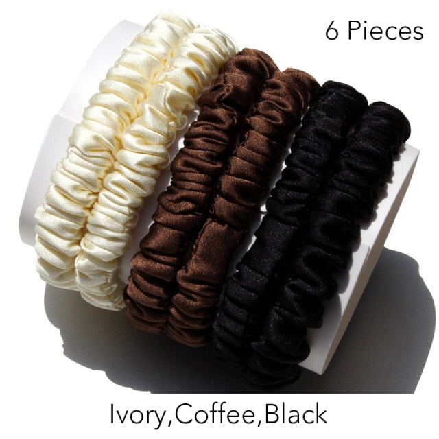 100% Pure Silk Skinnies Small Scrunchie Set Hair Bow Ties Ropes Bands Skinny Scrunchy - KiwisLove