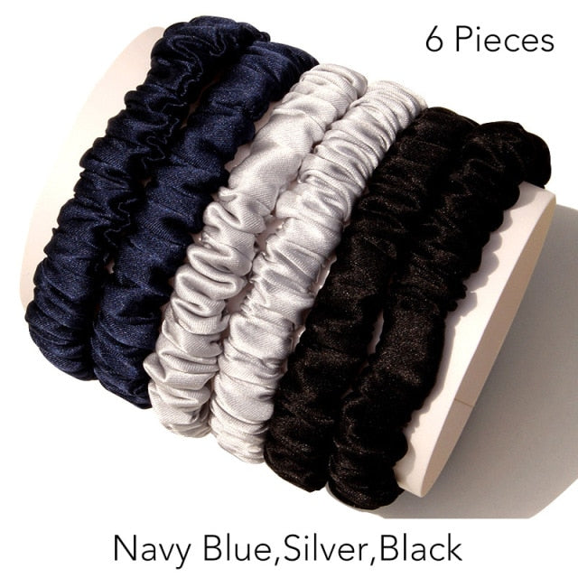 100% Pure Silk Skinnies Small Scrunchie Set Hair Bow Ties Ropes Bands Skinny Scrunchy - KiwisLove