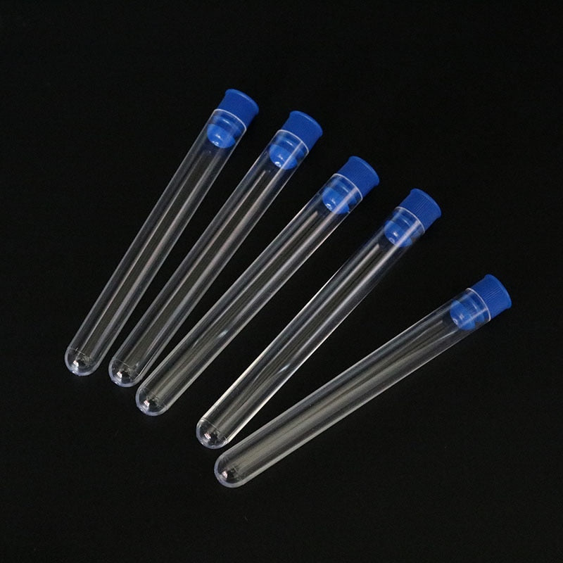 10 Pcs 12x100 Mm Transparent Laboratory Transparent Plastic Test Tube with Starting Cap - KiwisLove