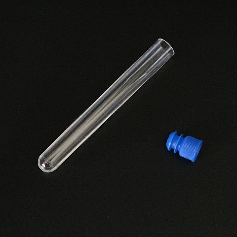 10 Pcs 12x100 Mm Transparent Laboratory Transparent Plastic Test Tube with Starting Cap - KiwisLove