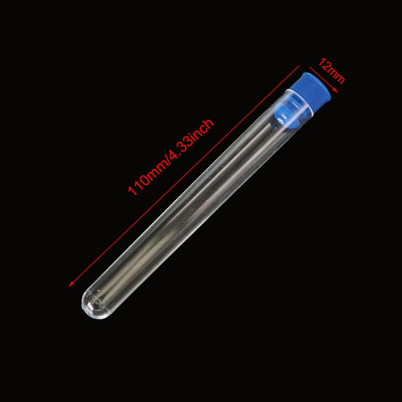 10 Pcs 12x100 Mm Transparent Laboratory Transparent Plastic Test Tube with Starting Cap - KiwisLove