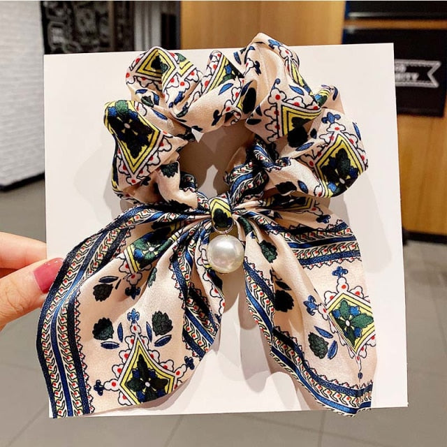 Vintage  Knot Pearls Elastic Hair Bands Sweet Headband Rubber Band Scrunchie - KiwisLove