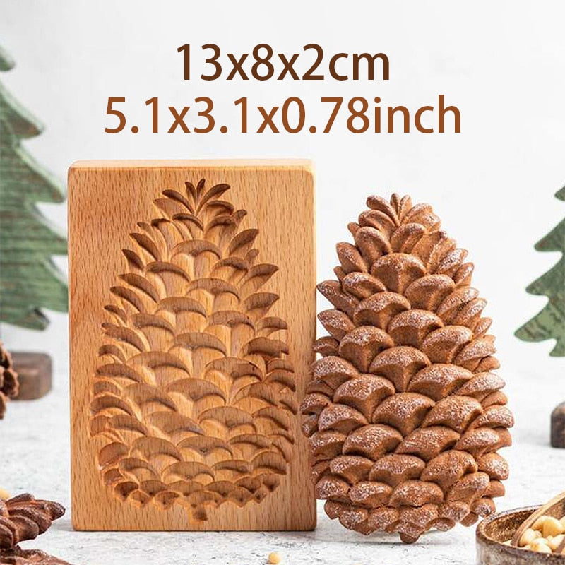 Wooden Provance Cookie Cutter Mold Press 3D Cake Embossing Baking Mold Tools Pine Cones Gingerbread Biscuit Cookie Stamp Bakery - KiwisLove