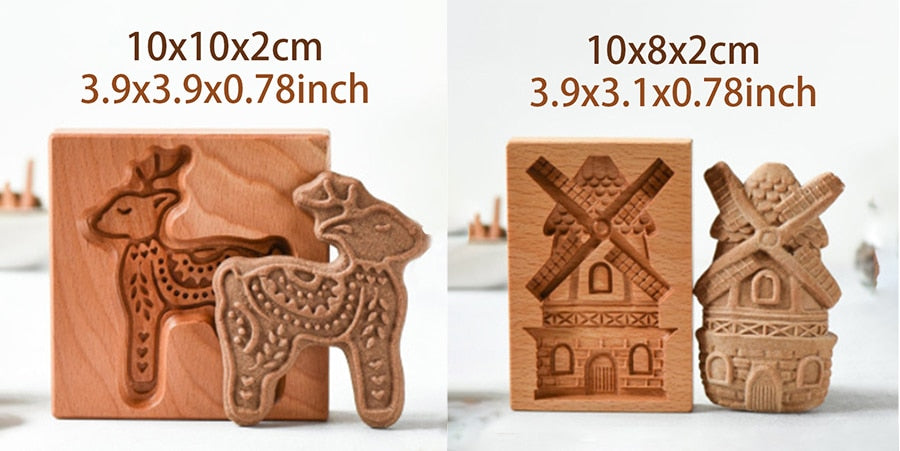 Wooden Provance Cookie Cutter Mold Press 3D Cake Embossing Baking Mold Tools Elk Gingerbread Biscuit Cookie Stamp Bakery - KiwisLove