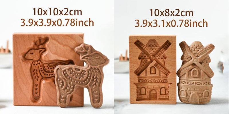 Wooden Provance Cookie Cutter Mold Press 3D Cake Embossing Baking Mold Tools Windmill Gingerbread Biscuit Cookie Stamp Bakery - KiwisLove