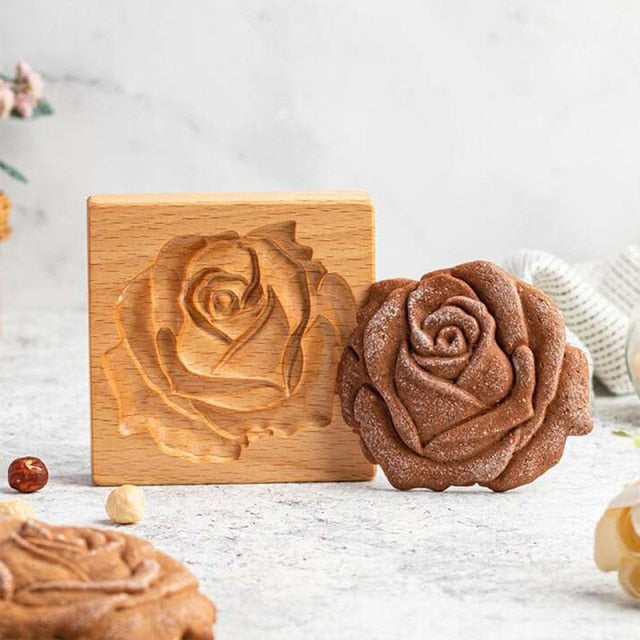 Wooden Provance Cookie Cutter Mold Press 3D Cake Embossing Baking Mold Tools Large Rose Gingerbread Biscuit Cookie Stamp Bakery - KiwisLove
