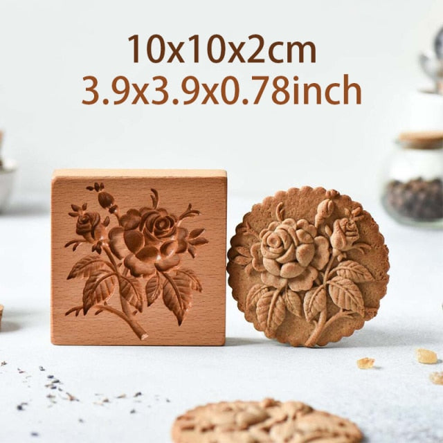 Wooden Provance Cookie Cutter Mold Press 3D Cake Embossing Baking Mold Tools small Rose  Gingerbread Biscuit Cookie Stamp Bakery - KiwisLove