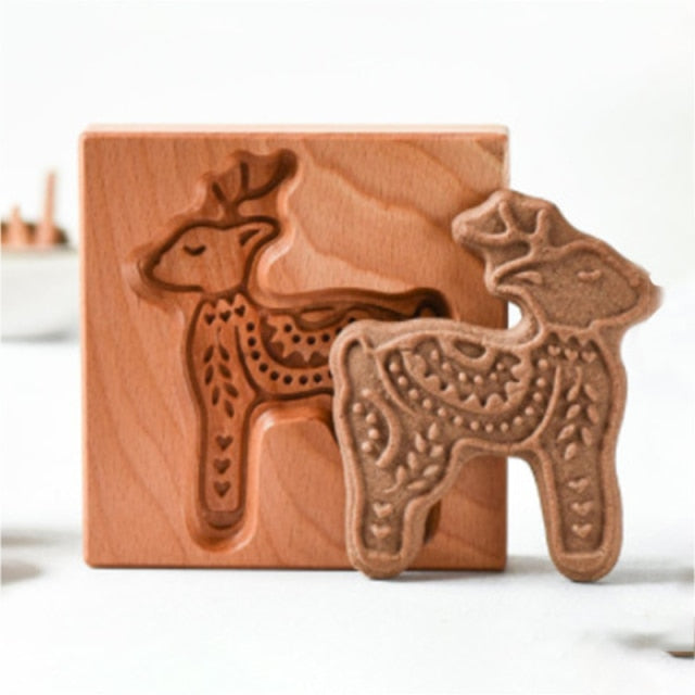 Wooden Provance Cookie Cutter Mold Press 3D Cake Embossing Baking Mold Tools Elk Gingerbread Biscuit Cookie Stamp Bakery - KiwisLove