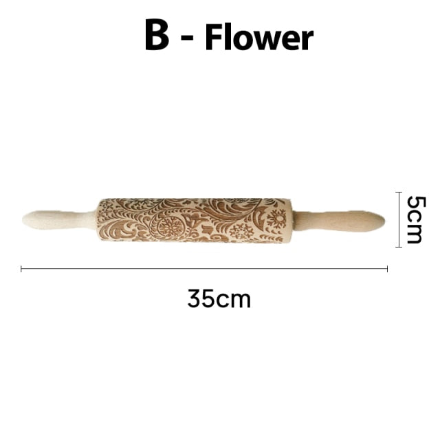 Wooden Engraved Roller Embossing Rolling Pin Leave Pattern Cookies Biscuit - KiwisLove