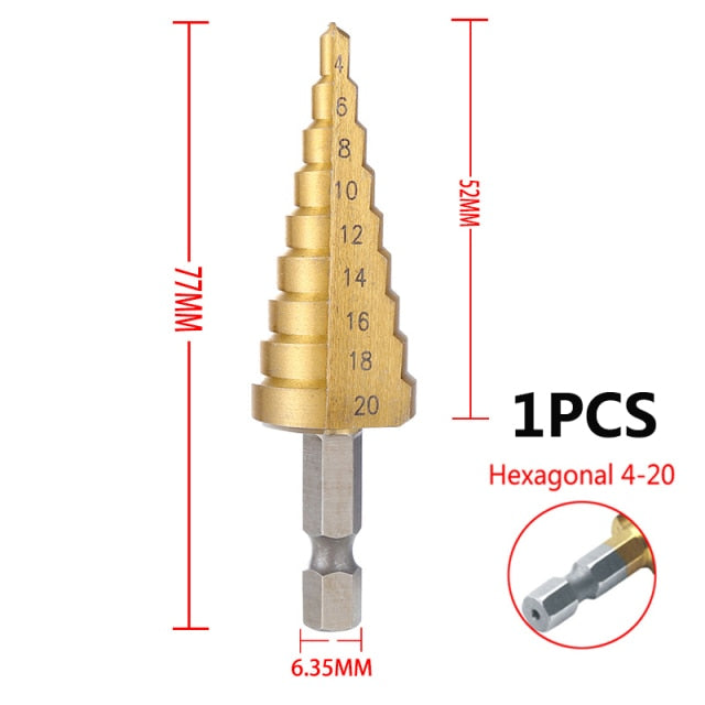 3-12mm 4-12mm 4-20mm HSS Straight Groove Step Drill Bit Set Titanium Coated Wood Metal Hole Cutter Core Drill Bit Set - KiwisLove
