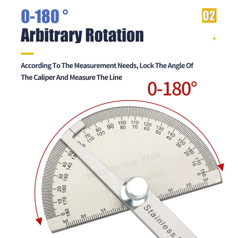 180 Degree Protractor  Angle Finder Stainless Steel Goniometer Angle Ruler - KiwisLove