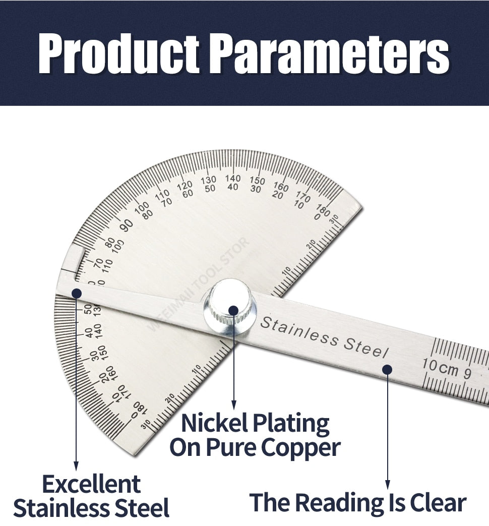 180 Degree Protractor  Angle Finder Stainless Steel Goniometer Angle Ruler - KiwisLove