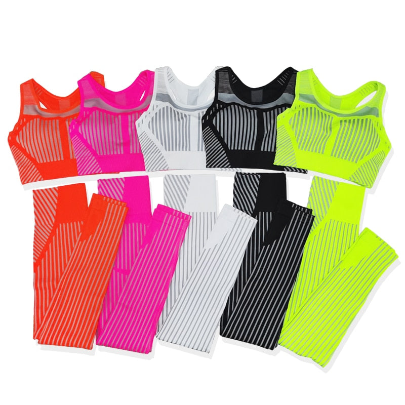 Strip Seamless Women Yoga Set for Fitness Sports Suits Gym  Running Top Bra - KiwisLove