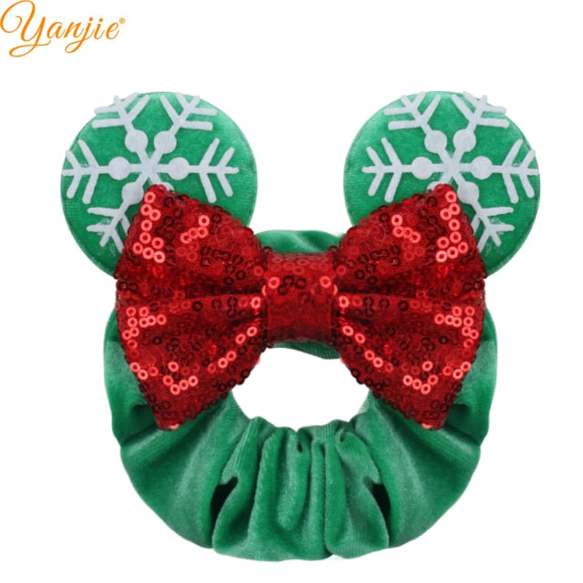 2021 New  Pretty Mouse Ears Sequins Hair Bow Women Velvet Scrunchies - KiwisLove
