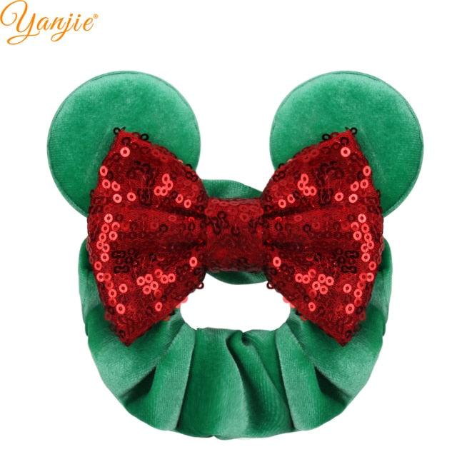 2021 New  Pretty Mouse Ears Sequins Hair Bow Women Velvet Scrunchies - KiwisLove