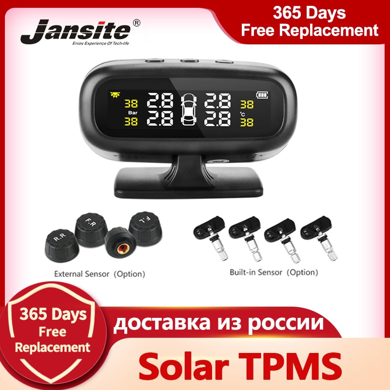 Solar TPMS Car Tire Pressure Alarm Monitor  Display Intelligent Temperature Warning Fuel Save 4 Sensors - KiwisLove