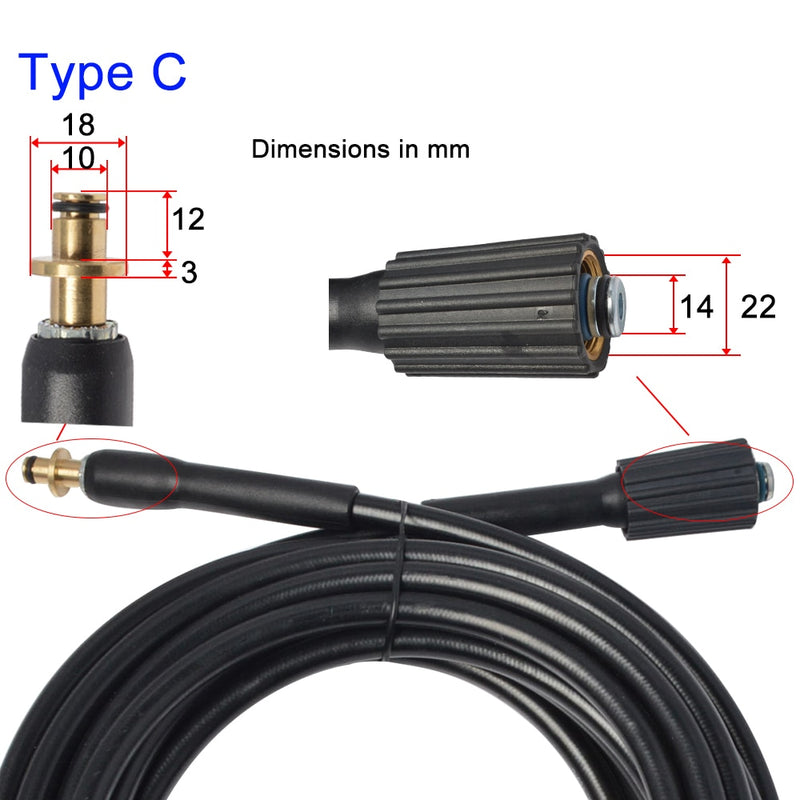 10M High Pressure Washer Replacement Hose for Kärcher K Series Washers  Domestic Karcher K2, K3, K4, K5, K7, Click M22 Female Type Plug Quick  Connector Extension Water Clean Pipe (10) : Buy