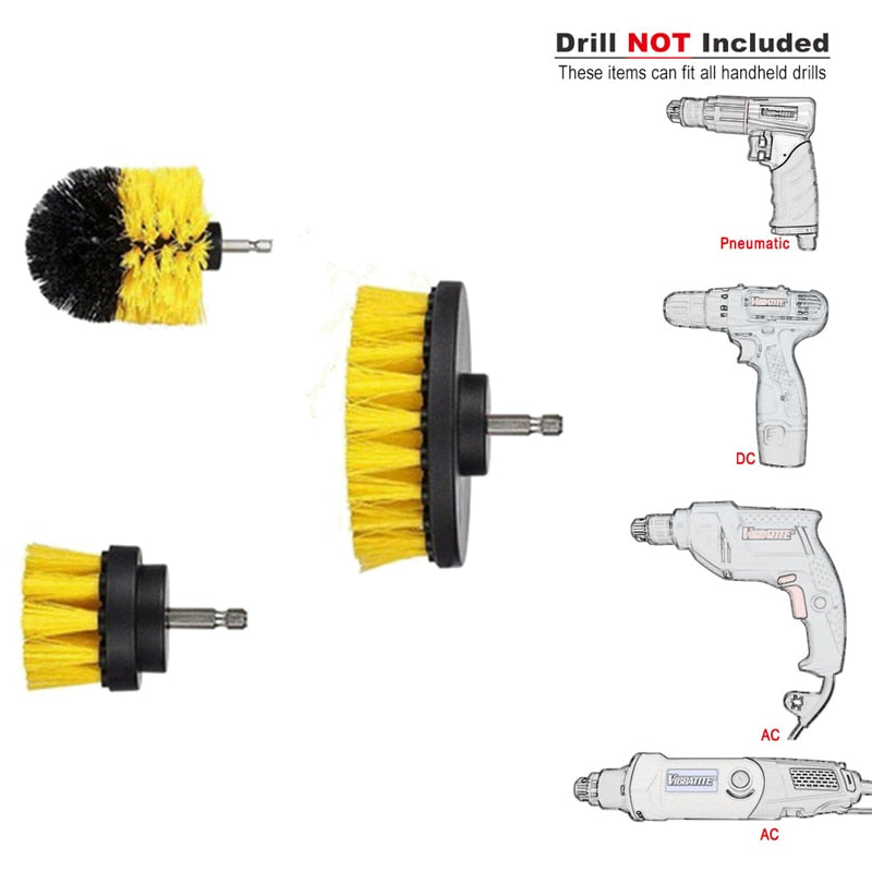 3Pcs Round Full Electric Bristle Drill Brush Rotary Cleaning Tool Set Scrubber Cleaning Tool Brushes Car Wash Tool - KiwisLove